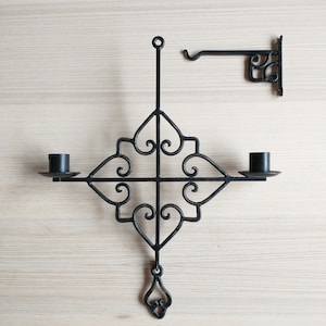 Rustic Wrought Iron Candle Sconce, Candlestick Holder, Black, Gothic, Wall Decor