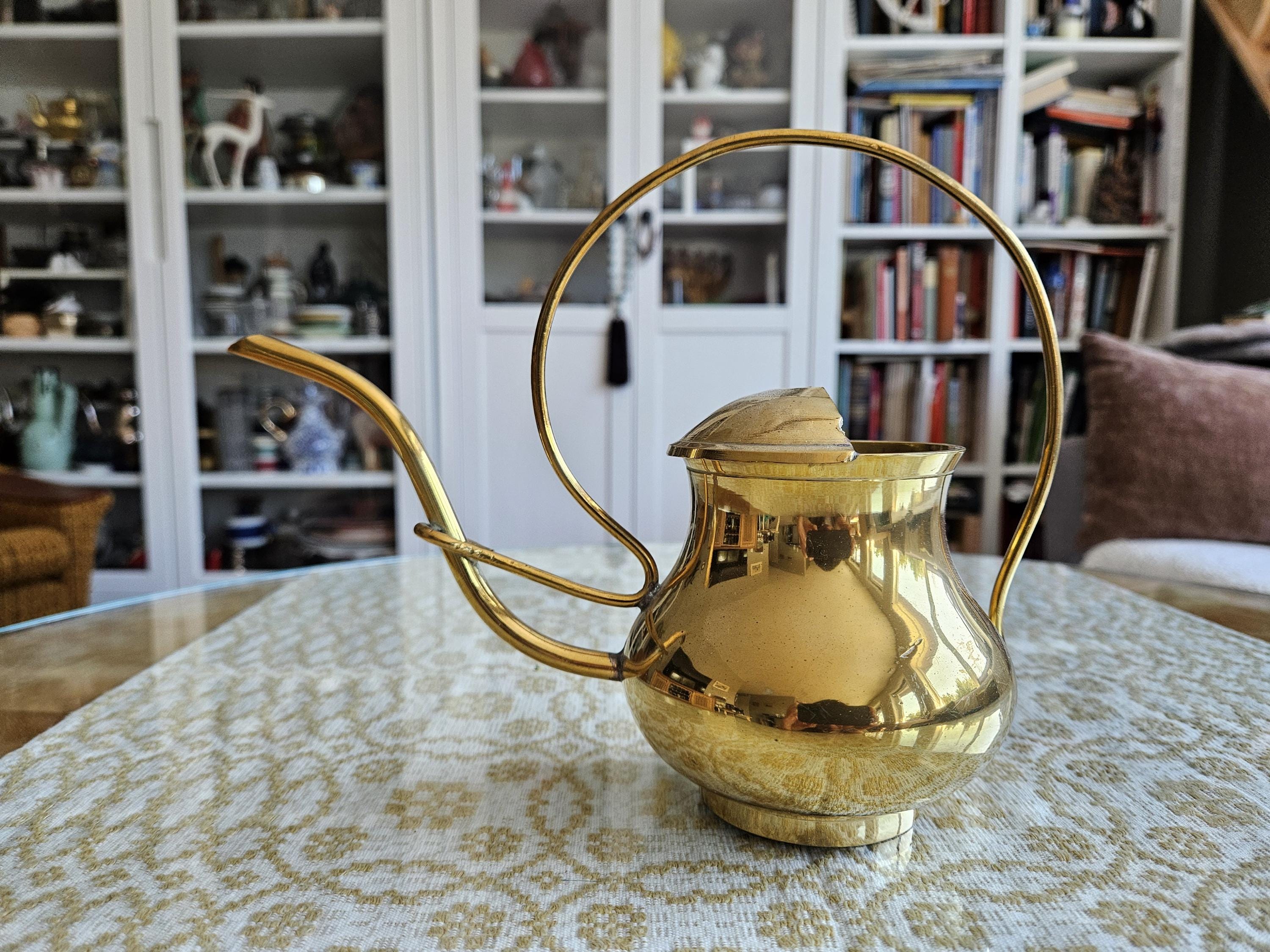 Arrosoir Vintage En Laiton - Anse En Queue De Serpent Martelée, Objet Déco Jardin