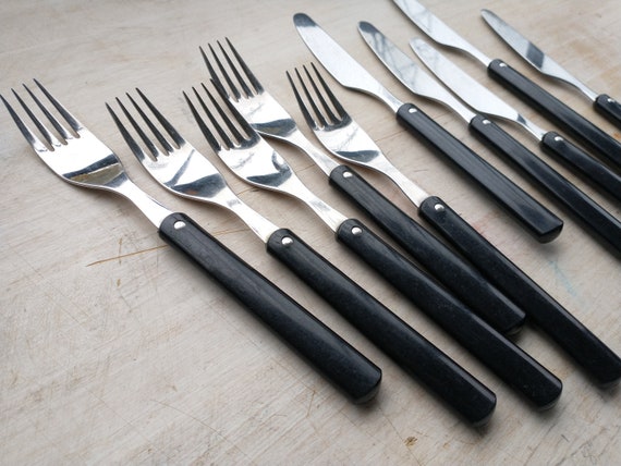 Rare Vintage Hackman Finland, Flatware for 5, Black, Finnish Rare Vintage Hackman Finland, Flatware for 5, Black, Finnish