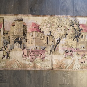 Large French Gobelin Tapestry/Country Scene/Lodge/Farmhouse