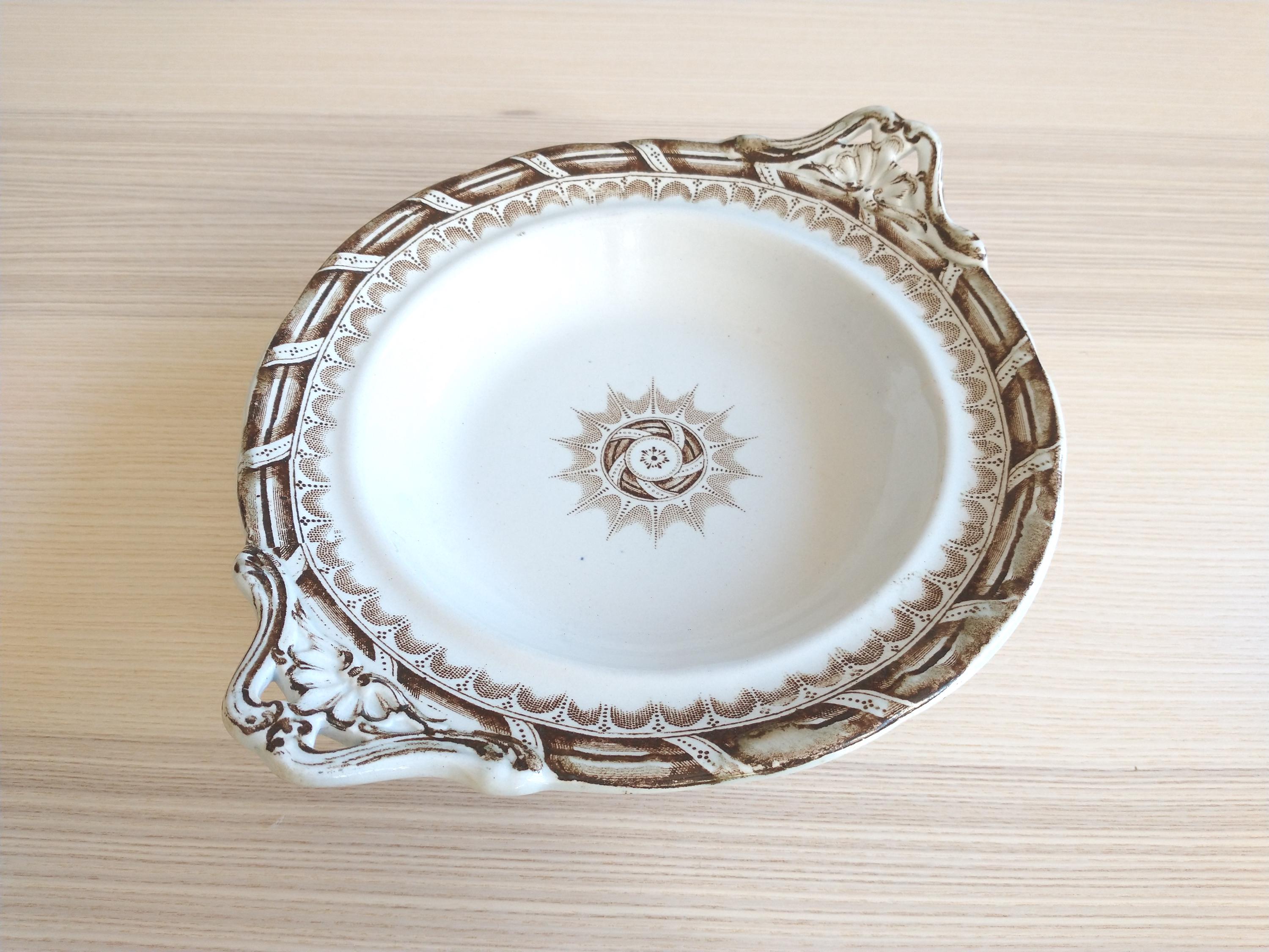 Antique Footed Stoneware Plate/Fruit Serving/Cottage
