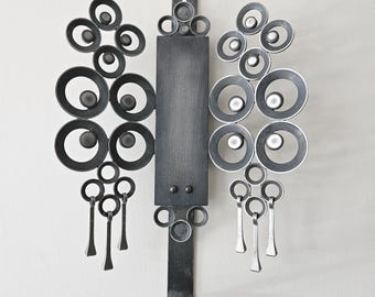 Vintage Wrought Iron Candle Sconces - Scandinavian Folk Art Pair