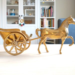 Small Brass Horse Carriage, Victorian Ornament, Vintage Decor