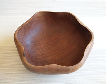 Mid-Century Wavy Teak Bowl, Basket, Nordic Design