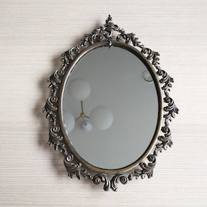 Solid Classic Italian Oval Mirror / Floral Oval Mirror / Vintage Ornament