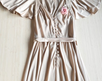 Elegant Radley  Of London Vintage Dress / Silky Beige / Small