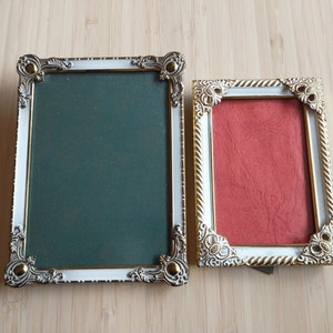 Pair Small Romantic Scandinavian Brass Picture Frames / Gold and White / Wedding Gift