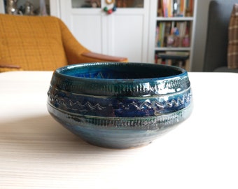 イタリア ブルー セラミック 小物皿 ミッドセンチュリー イタリア 陶器