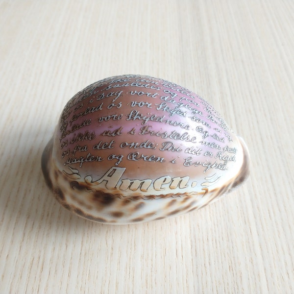 Danish Scrimshaw  Conch Shell / Prayer / Christian Gift