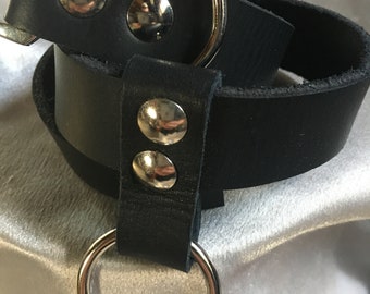 Slave collar, premium quality Latigo leather jet black and baby soft