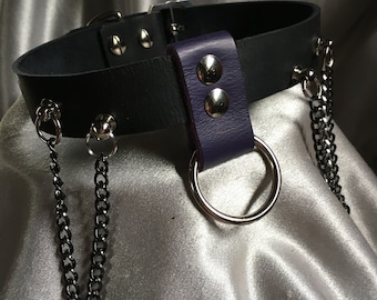 Chain and genuine leather Oring play collar.