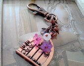 Copper fairy door bag charm...pink bag charm..flower bag charm..heart bag charm..