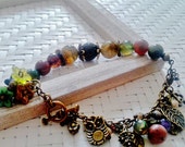 Semi-precious gemstone bracelet..charm bracelet..woodland themed bracelet..beaded bracelet..autumn bracelet..