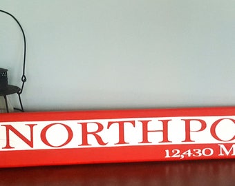 North Pole 12,430 miles wood sign