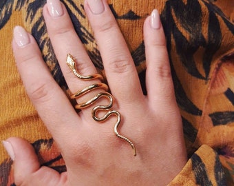 Gold Tremendous Snake ring, Gold Serpent Statement Ring,'' Ofis '' handmade BRASS metal gold-plated 18K