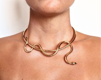 Gold Snake Choker, Handmade Brass Ancient Greek Necklace