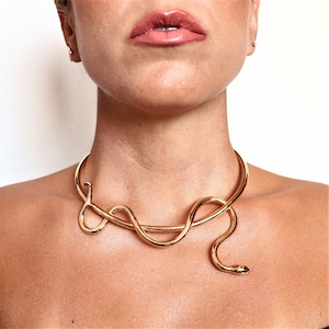 Gold Snake necklace, Ancient Greek Snake Choker gold &#39;&#39;Ofis&#39;&#39; Collection: Single Wrapped Snake Necklace, handmade BRASS gold-plated wire