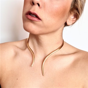 Gold Choker necklace &#39;&#39; Minos&#39;&#39; handmade BRASS metal in gold-plated 18K, Statement Gold Choker, Gold Necklace, simple gold festival Collar