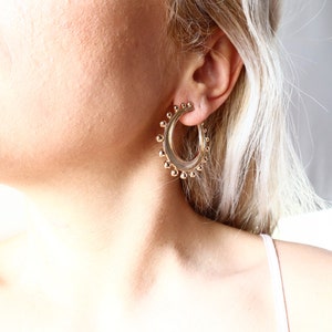Gold stud Hoop earrings, Bold statement tribal trending gold earrings, Ancient Greek Jewelry, chunky gold stud earrings, boho earrings