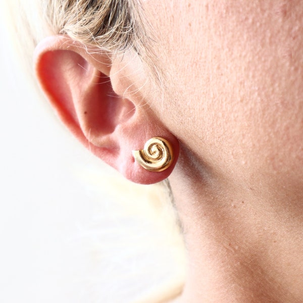 Mini Nautilus Shell Earrings/Gold-plated Mini Ammonite Charm Stud Earrings / Spiral Shell mini Stud earrings/mini snail goldplated earrings