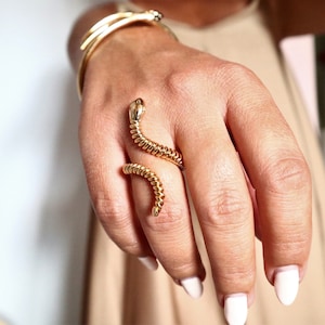 Gold Snake ring, serpent ring, twisted-wire statement snake ring, Greek Jewelry, gold-plated snake ring
