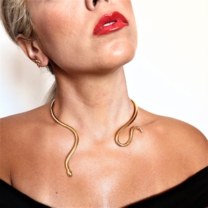 Handmade Gold-Plated Brass Snake Choker Necklace