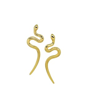 Statement Curvy Snake Earrings &#39;&#39;Ofis &#39;&#39; Collection, handmade brass Goldplated/Hanging Serpent earrings/Gold dangle drop snake earrings