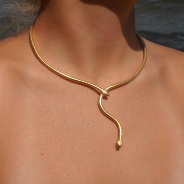 Snake Tie necklace '' Ofis '' handmade BRASS metal in gold-plated 18K