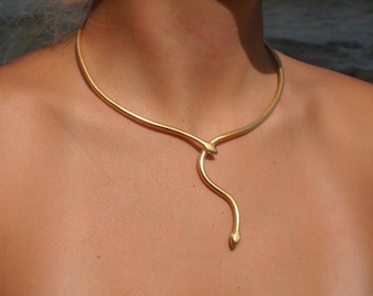 Snake Tie necklace &#39;&#39; Ofis &#39;&#39; handmade BRASS metal in gold-plated 18K