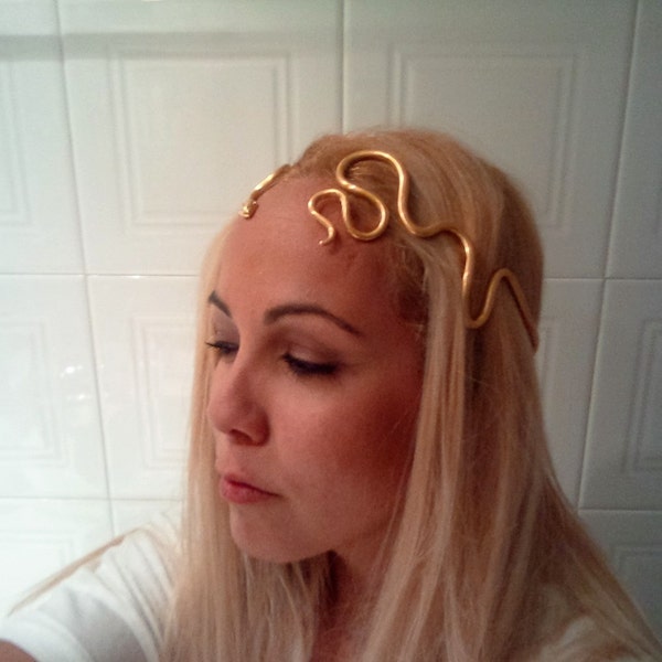 Headband "Snake Crown" serpent  - Grecian snake headpiece BRASS metal - goldplated - Bridal Crown/ Wedding Crown / Halloween Crown