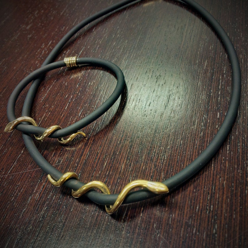 Gold Necklace Snake Rubber Cord Necklace '' Ofis Etsy