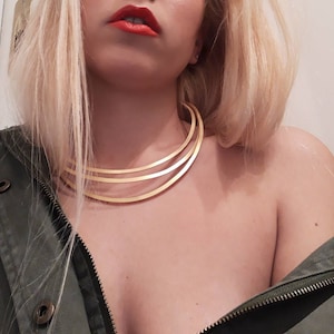 Multi Strands Choker, minimal multi-lines Necklace Matte Effect &#39;&#39;Physis&#39;&#39; BRASS gold plated Multi Layer Necklace,Statement gold Collar