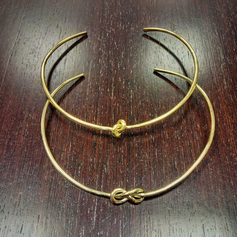 Eternity Knot Choker Necklace Gold-plated Collar, Gold Minimal Choker Necklace Grecian-style Symbols'' handmade BRASS metal gold-plated image 3