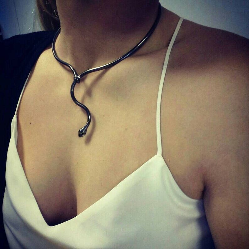 Snake Tie ketting '' Ofis '' handgemaakt MESSING metaal in verguld 18K RHODIUM-PLATED