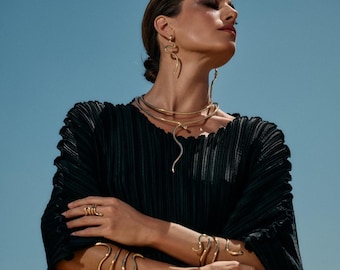 Handmade Gold-Plated Brass Snake Choker Necklace - Double Coiled Snake Necklace
