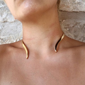 Gold Choker Collar necklace gold-plated 18K / Gold Choker Minimal Horns Collar Necklace at "Minos" Collection/ Minimal statement Gold Choker