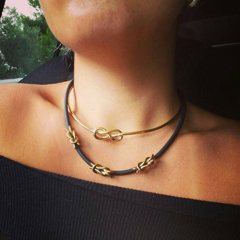 Eternity Knot Choker Necklace Gold-plated Collar, Gold Minimal Choker Necklace Grecian-style Symbols'' handmade BRASS metal gold-plated image 1
