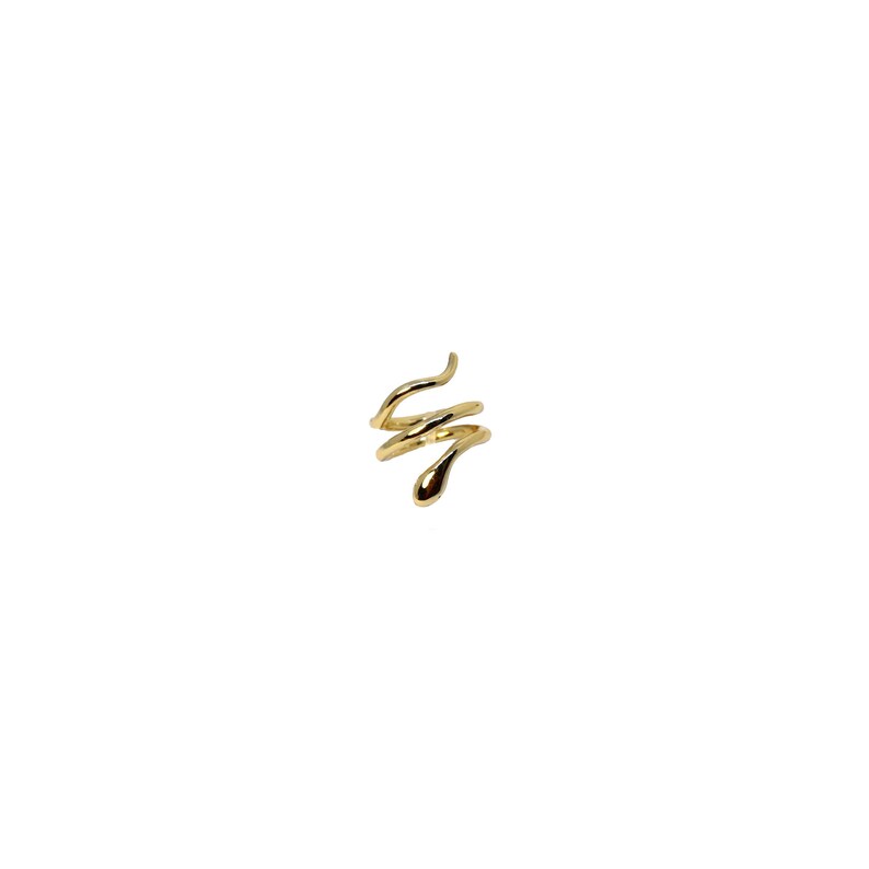 May include: A gold-toned ring shaped like a snake, with the snake's body coiled in a spiral.