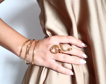 Gold-Plated Swirl Snake Ring: Handmade Brass Serpent Jewelry