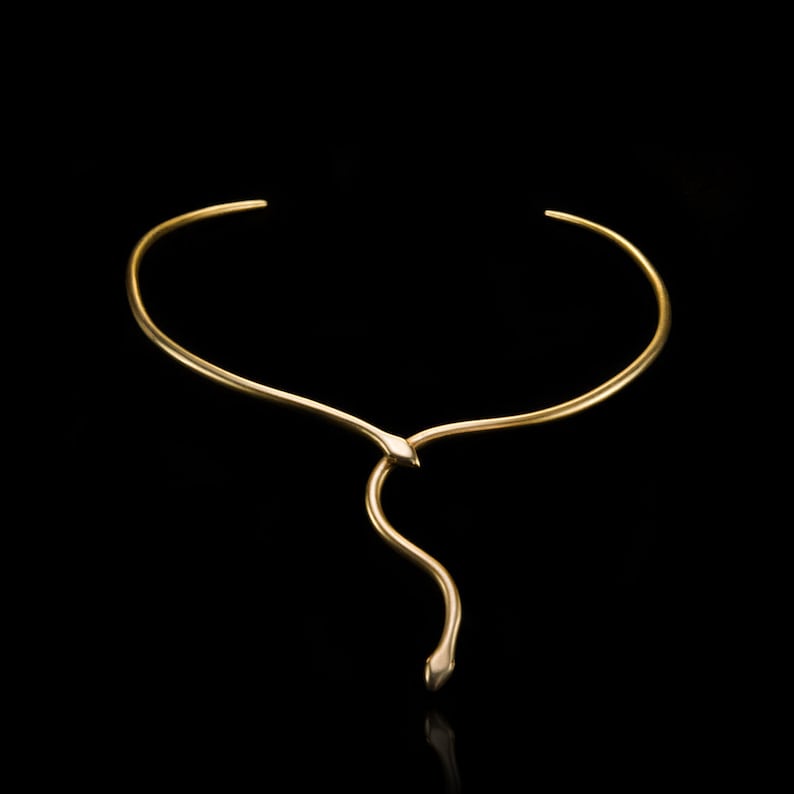 Snake Tie ketting '' Ofis '' handgemaakt MESSING metaal in verguld 18K afbeelding 2