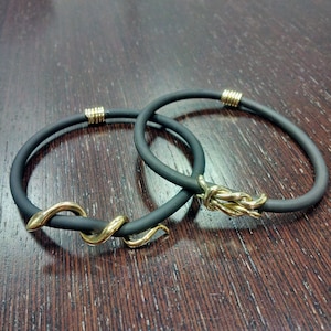 Gold Snake Rubber Cord Bracelet &#39;&#39; Ofis &#39;&#39; handmade BRASS metal in gold-plated 18K/Gold minimal Bracelet