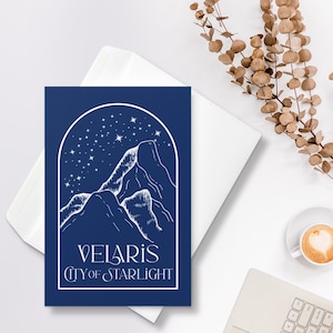 Velaris | Stadt des Sternenlichts | Das Reich der Dornen und Rosen inspirierte Grußkarte | ACOTAR SJM Valentinstag Liebe Jahrestag Buch Bücherwurm Geschenk