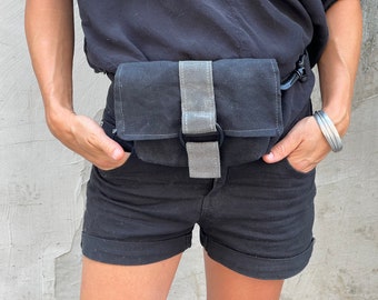 Waist Bag Waxed Canvas Dark Gray Fanny Pack   Bum Bag  Hip Pouch