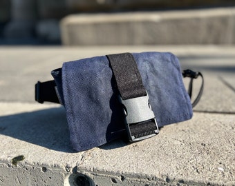 Waist Bag Waxed Canvas Dark Blue Fanny Pack   Bum Bag  Hip Pouch