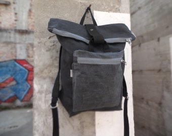 Backpack Waxed Canvas / Roll Top Backpack / Hipster Bag / Waxed Backpack/ Gray  Backpack / Canvas Rucksack / Modern Backpack / Unisex Bag