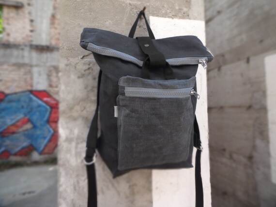 Backpack Waxed Canvas Roll Top Backpack Hipster Bag Waxed Backpack Gray Backpack Canvas Rucksack Modern Backpack Unisex Bag Etsy Canada