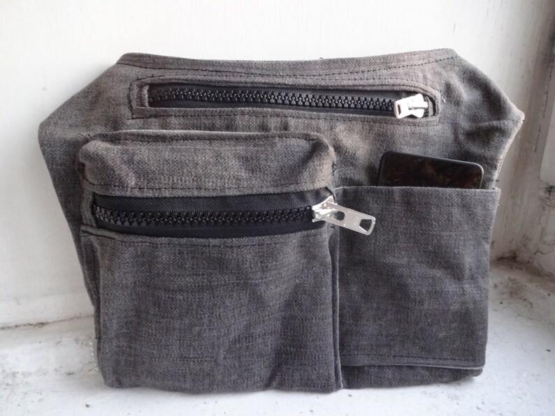 Hip Bag Waxed Gray Canvas Travel Pouch Festival Bag Fanny Etsy