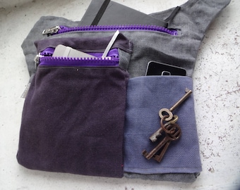 Waxed Canvas Hip Bag / Travel  Pouch /Babywearing Bag/ Purple  Festival Bag/  Fanny Pack  / Purple Hip Bag / Waist Bag / Utility Belt