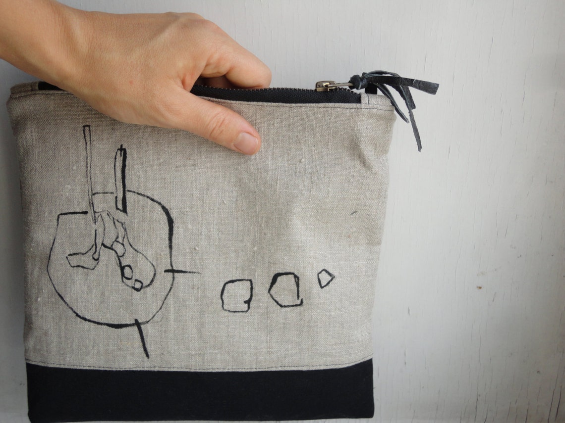 Linen Clutch Bag Linen Purse Urban Glam Bag Hand Painted Purse Unique Geometric Purse Wearable