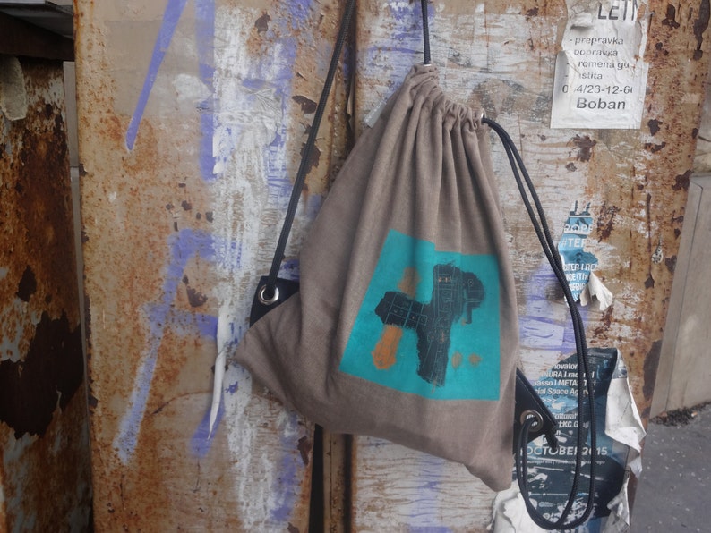 Canvas rucksack Canvas Drawstring Backpack Unique Bag Hand-painted Bag